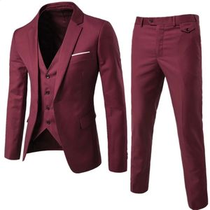 Mäns kostymer blazers mäns märke kostymer blazer 3 stycken vin röd elegant smal fit knappklänning kostym västparti bröllop formell affär casual terno 231214