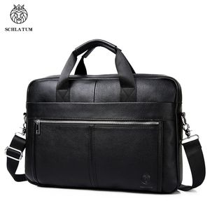 Bortkullar Schlatum äkta läder hårt för män lyxiga handväskor bärbara portföljpåsar 156 tum Office Bussiness Computer Bag 231215