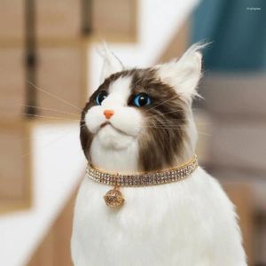 Dog Collars Durable Wear-resistant Pet Necklace Hollow Carved Bell Pendant Exquisite Sparkling Rhinestone Cat With Chinese