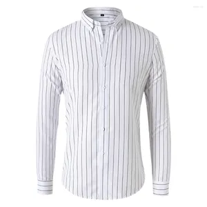 Koszulka sukien męskiej Stylowa koszula klapowa w paski dla mężczyzn Bluzka z długim rękawem Wygodna i odpowiednia wiosenna jesienna zima