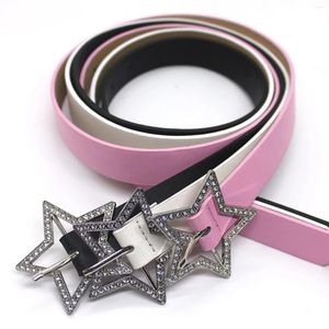 Bälten 1 PC Trendy Spicy Girl Pink Pu Leather Belt Metal Fashion Buckle Five-Point Star Full Drill Maistband Women Brud Sash