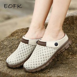 Sandálias Eofk Verão Moda Mulheres Sandálias Air Mesh Casual Flat Brown Light Plus Size Beach Outdoor Slip-ons Sapatos Mulher 231215