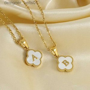 Pendant Necklaces Gold Color 26 Letter Necklaces Alphabet Shell Pendant Necklace for Women Silver Stainless Steel Initial Necklace Jewelry GiftL231215