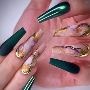 Falsas unhas moda francesa glitter verde mármore dicas longas bailarina destacável imprensa em diy