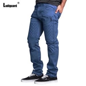 Pantaloni da uomo Ladiguard Casual Tasca in piedi Pantaloni cargo blu solido Abbigliamento da strada Taglie forti Moda Sport piegati 231215