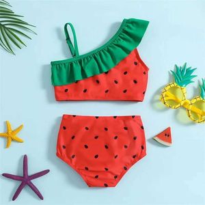 Kläder sätter barn bikini set flickor badkläder sommar ruffle ärmlös vattenmelon tryck baddräkt barn strandkläder baby baddräkt