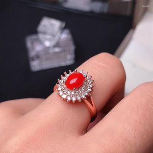 Cluster Rings Natural Coral 925 Sterling Silver Products Hand-made By Large-brand Designers. Christmas Gifts