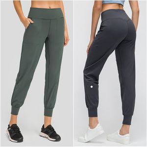 Lu Lu Trousers Womens Yoga Outfits Ninth Pants Trainer Sport Gym Running Casual Long Pant High midja Elastic