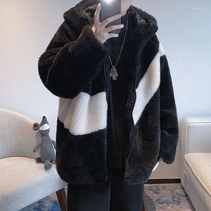 Kadınların kapüşonlu sweatshirtler harajuku fermuarlı hoodie siyah büyük boy bf tarzı sahte kuzu polar Kore moda kış dış giyim