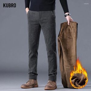 Męskie spodnie Kubro Autumn Winter Vintage Chenille Fabric Casual Plus Velvet zagęszczone biuro proste Slim Ruit Mężczyzna