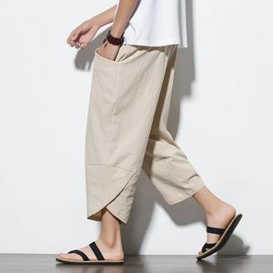 Męskie spodnie Summer Men Chinese Style Bawełniane lniane spodnie Harem Męskie streetwearne spodnie plażowe Mężczyzna swobodne cielęcy-lenght spodni 231214