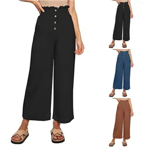 Women's Pants Long Wide Leg High Waist Loose Trousers Elastic Casual Petite Yoga Calf Length Streetwear