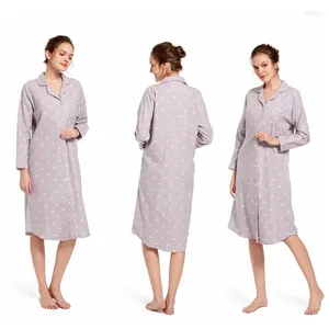 Women's Sleepwear Cotton Loungewear Long Sleeve Plaid Stripes Homewear For Adult Women Nightdress Shirts Lingerie Chemise Underwear