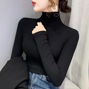 Kvinnors plusstorlek tröjor Kvinntröjor Hög krage Tröja Knitting Autumn Winter O-Neck Långärmning Inuti lösa bitar Toppar Render Olined Women Pullover