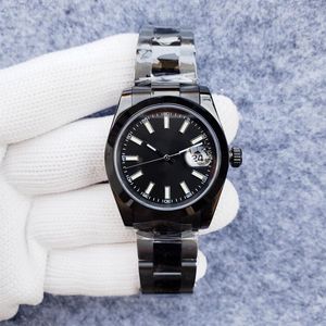 Zegarek męski luksusowy zegarek 36 mm automatyczny ruch Sapphire Glass Designer Full Black Case Watch Pasek ze stali nierdzewnej Montre de Luxe luksusowy zegarek