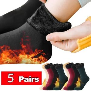 Meias masculinas 5 pares meias térmicas mulheres inverno quente engrossar lã meias curtas térmicas cashmere lã meias neve botas de veludo casa desgaste 231215