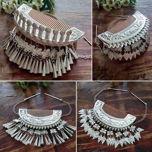 Miao Silver Hair Combs Headdress Ethnic Style Chinese Hairpin Tassel Hairwear Accessories For Women Girl Hmong