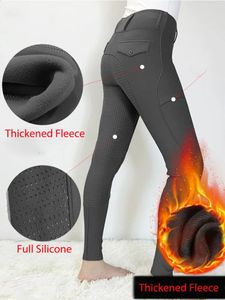 Calças femininas Capris Inverno Engrossar Calças de Equitação Mulheres com 2 Bolsos Full Seat Grip Rider Leggings Calças Esportivas Equipamento de Treinamento Calças 231214