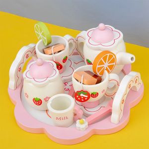 Cozinhas jogar comida menina menino brinquedo simulação de madeira cozinha fingir casa chá conjunto bebê aprendizagem precoce blocos utensílios de mesa 231215