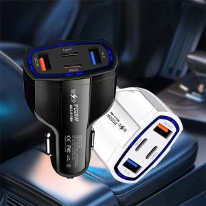 Adaptador de carregador de carro duplo PD de carga rápida de 53 W Carregamento rápido QC3.0 USB Tipo C Carregadores rápidos de carro USB-C Carregador rápido para iPhone 15 Samsung S24 S23 Celular