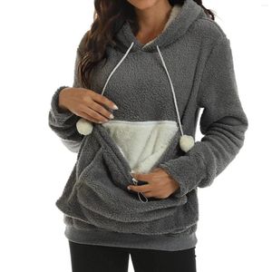 Frauen Hoodies Lässige Warme Fleece Mit Kapuze Pullover Herbst Winter Doppel Dicke Frauen Nette Taschen Haustier Sweatshirt Kleidung