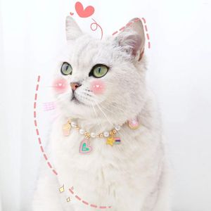 Cão vestuário pet pérola arco pato sorvete sino bonito ajustável gato aniversário colar acessórios para cães pequenos