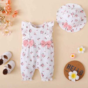 Rompers New Romper for 0-18 Months Baby Girl Floral Jumpsuit+Hat Toddler Girl Fashion Clothing Cute Sweet Style Holiday WearL231114