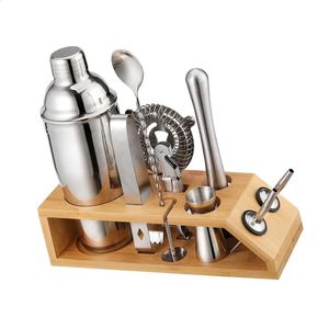 Bar Tools Cocktail Shaker Set with Stand Stainless Steel Browser Kit Wood Rack Home Supplies Bar Party Tools Camping Accessories 231214