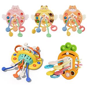 Intelligens leksaker montessori dra sträng sensoriska leksaker baby 6 12 månader rattle teether småbarn fina motoriska färdigheter utveckling utbildning 231215