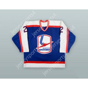 Niestandardowy maks. 2 Windsor Spitfires Blue Hockey Jersey Nowy top zszyty S-L-xl-xxl-3xl-4xl-5xl-6xl