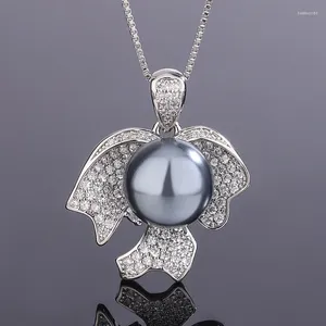 Pendant Necklaces EYIKA Fashion White Black Pearl Cubic Zirconia Little Bird Necklace For Women Engagement Wedding Party Dress Jewelry