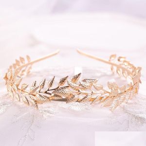 Tiaras Yunan tanrıça kafa bandı Altın yaprak şubesi saç bandı taç/gelin düğün başlık damla dağıtım mücevherleri saç jewelry dh8xl
