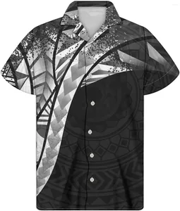 Мужские повседневные рубашки, летняя рубашка в полинезийском племени, с 3D принтом, на пуговицах, с коротким рукавом, с кубинским воротником, винтажная одежда