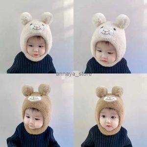 Mützen Hüte Cartoon Baby Beanie Cap Winter Pompom Kinder Gehörschutz Hüte Schal Niedlichen Bären Strickmütze Hals Abdeckung Kleinkind junge Mädchen MotorhaubeL231129