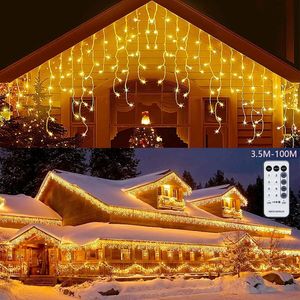 Andra evenemangsfestleveranser Juldekoration Led Icicle Curtain Lights Outdoor Street Garland On the House Winter Wedding Year 2024 220V EU 231214