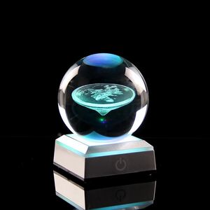 Juldekorationer Plane Earth Model Crystal Ball With Colors Led Base Night Light Souvenir Födelsedagspresenter Kontor Hemdekoration Ornament 231214