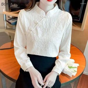 Women's Blouses Chinese Style Shirts Women Embroidery Delicate Gentle Lady Vintage Autumn Mandarin Collar Aesthetic Tops Irregular Buttons