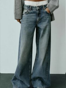 Women's Jeans Zach AiIsa women's fashion versatile wide leg boxer briefs stacked design retro loose high waisted straight drape jeans 231214