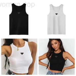 T-shirt da donna Designer Canotte da donna T-shirt Estate Donna T-shirt Crop Top Ricamo Sexy con spalle scoperte Nero Casual senza maniche Backless Tinta unita Gilet HX7Q