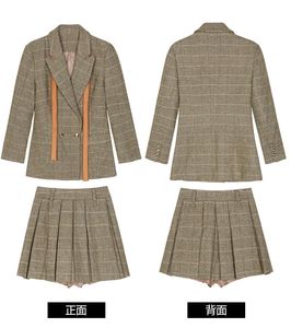 Autumn New Style Style Design Sense Contrast Color Retro Fashionable Woolen Suit Half Skirt Set for Women