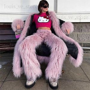 Calças femininas Capris Pink Pele Sexy Pant Y2K Streetwear 2023 Mulheres Voas de outono de inverno Carga larga de moda alta do clube de moda Party Festy Furry Pants T231215