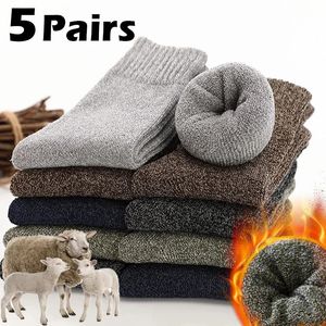 Calzini Calze 5 paia uomo lana inverno caldo spesso s alta qualità cotone più spesso casual solido calzino a righe pavimento peluche stivale 38-45 231215