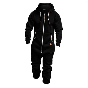 Männer Hosen Männer Reine Farbe Spleißen Herbst Winter Casual Hoodie Drucken Zipper Solide Overall Mit Kapuze Herren Workout Anzug