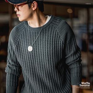 Herrtröjor Maden Winter Waffle Sweater för manlig casual o-hals Basic Knitwear Thick Warm Pullover Special Design Kicks Vintage 2024