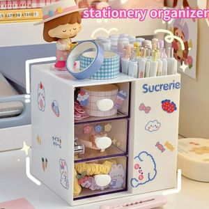 Storage Boxes Bins Cute Desktop Stationery Organizer Office Home Pen Holder Rack Kawaii Ins Cosmetic Box with Drawer 231215