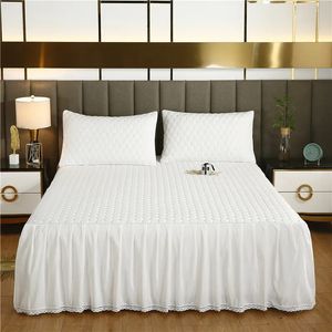 Sängkjol fastfärgad glidbeständig sänghattmadrassskydd plus bomullsbäddsäck med bomull Enkel ark Enkel dubbel vit 231214
