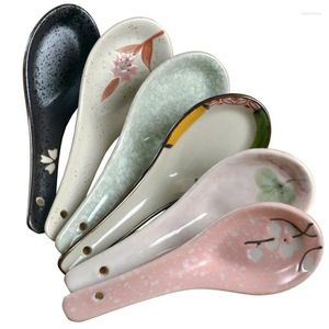 Coffee Scoops Soup Spoon Floral Milk Stirring Tableware Japanese Kitchen Ceramic Set Cooking Utensil Serving Dessert Spoons