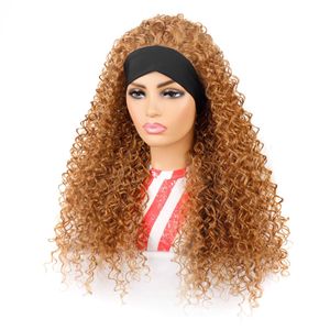 アイスシルクヘアバンドウィッグヘッドカバー女性化学繊維深い巻き毛ヘッドヘッドカバー茶色のかつらヘッドカバー