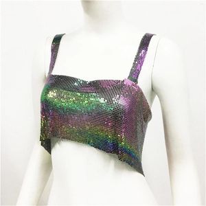 Camisoles Tanks女性セクシーな光沢のあるラインストーンタンクトップ作物ノースベブレスベストシャツのためのナイトクラブパーティーレイブアクティブトップレイヤー