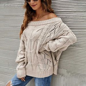 Damenpullover Slash Neck Loose Sweater Kintted Frauen Häkelpullover Off White Frühling Herbst Winter Süßer Pullover Y2k Top Pullover Streetwear T231215